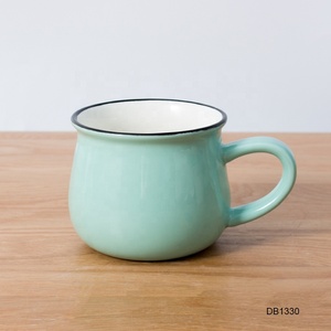 Taza grande de porcelana con borde estampado a mano, cerámica esmaltada con logo personalizado, azul, café, té, leche, <span class=keywords><strong>capuchino</strong></span>, 14oz - Product Image 3