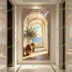 Factory wholesale customization Wall Art Mediterranean Archway Sea View Home Decoration <b>LED</b> Frame crystal porcelain painting - Product Image 6