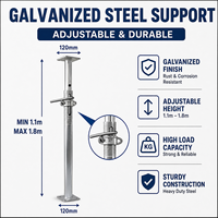 Étais de construction en acier galvanisé avec écrou à oreilles et goupille, pour support temporaire, coffrage, échafaudage, étaiement et construction en béton, Acrow Jack