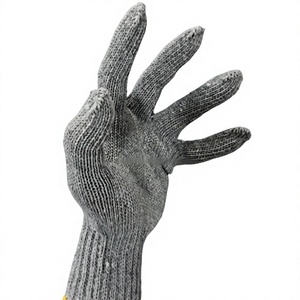 Gants de travail en coton, poignet tricoté, texture intégrale, antidérapants, durables, usage général, couleur grise, 26 cm, sans latex - Product Image 4