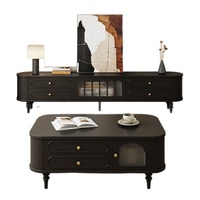 Conjunto de Mueble para TV y Mesa de Centro de Madera Sólida, Estilo Moderno, de Lujo, con Acabado Blanco Premium, Mueble de Almacenamiento con Bordes Curvos