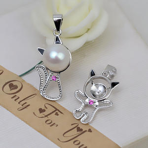 Colgante de Gato de Plata S925, Lindo y Adorable, Accesorio para Collar, Perla de 8-9mm, Línea Capilar, Producto Semiterminado 2823 - Product Image 3