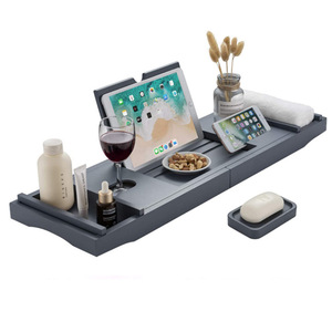 Estante de Baño de Bambú Rectangular Extensible con Respaldo para Almacenamiento en el Baño, Fácil de Limpiar, en Colores Blanco, Negro, Marrón y Natural - Product Image 4