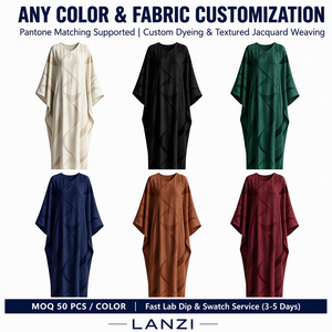 Abito Kaftano Personalizzato da <span class=keywords><strong>Donna</strong></span> Taglie Forti, Maxi Abaya Modesto con Scollo a V Ampio, Lunghezza Intera, Jacquard, Stampa Digitale Estiva per Acquirenti di Dubai - Product Image 3