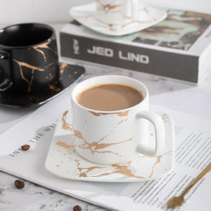 Set di Tazze e Piattini in Ceramica di Lusso Stile Nordico con Effetto Marmo Dorato 100/250ml per Acqua, Tè e <span class=keywords><strong>Caffè</strong></span> per Feste - Product Image 2