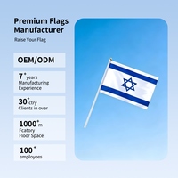 Non. Drapeau israélien 14x21cm en polyester écologique, mât en plastique, imprimé sérigraphié, sac OPP, vente en gros d'usine, drapeau à main
