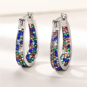 2023 Top Quality New Fashion Designer Jewelry Colored Crystal Big Hoop Earrings Ear buckle Trendy Earring Jewelry