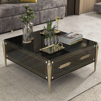 Dongguan Usine de meubles de haute qualité OEM/ODM Table basse de luxe moderne légère de style luxe Table basse carrée avec tiroir