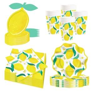 DAMAI Picnic Camping Kids Birthday Party Supplies Yellow Lemon Shape Summer <b>Disposable</b> Party <b>Tableware</b> Paper Napkins Cups Plates - Product Image 5