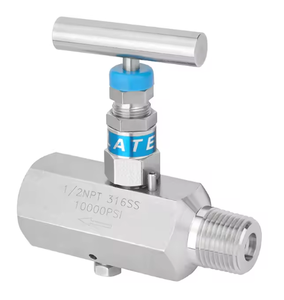 Игольчатый клапан высокого давления 10000 фунтов на кв. дюйм, ручной, 2-ходовой, из нержавеющей стали 316SS и латунного сплава, с внутренней/наружной резьбой NPT 1/4, для жидкостей одного типа - Product Image 3