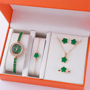 Ensemble de bijoux pour femme <span class=keywords><strong>avec</strong></span> montre à fleurs à cinq pétales porte-bonheur, 6 pièces, bracelet à fleurs + collier + boucles d'oreilles + bracelet + bague, anniversaire - Product Image 1