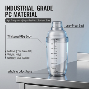 Shaker à cocktail en PC dépoli, résistant aux chutes et anti-fuite, avec échelle graduée, 500ml, 700ml, 1000ml, pour barman et bar, vente en gros usine - Product Image 2