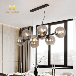 Design créatif <span class=keywords><strong>Boule</strong></span> de <span class=keywords><strong>verre</strong></span> transparente Or Noir <span class=keywords><strong>Lustre</strong></span> LED Salon Salle à manger Suspension - Product Image 6