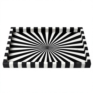 Plateau Organisateur Rond Multifonctionnel de Luxe en Os Incrusté, avec Motif Mosaïque Ivoire Fait Main, pour Maquillage, Bougies, Bijoux - Product Image 1