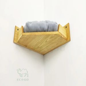 Cama de Esquina Moderna para Gatos, de Bambú Sólido, Montada en la Pared, con Cojín Suave para Descanso de Gatos en Interiores y Percha para Ventana - Product Image 5