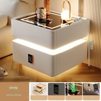 Table de chevet intelligente |   Modèle en pin écologique à émissions nulles |   Style influenceur luxe léger, rechargeable, LED, dessus en verre, 2 tiroirs