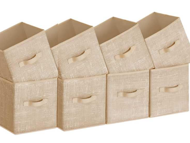 Non-Woven Fabric Storage Boxes 28 cm Double Handles Cube Organizers Shelves Foldable Clothes Sand Beige 10-20L