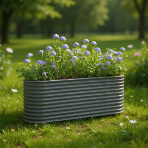 Jardinera elevada de acero D0100H7P238 de 88.2x15.7x26.8 pulgadas, color gris con recubrimiento en polvo, rectangular, para macetas de exterior. - Product Image 2