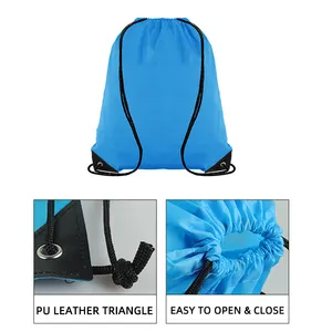 Mochila impermeável de logotipo, mochila de náilon com corda para compras reciclada 210d de poliéster, personalizada com cordão