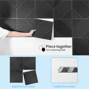 Panneaux muraux en PVC géométriques noirs à prix d'usine, imperméables, texturés, décoratifs pour salon, hôtel, bureau, intérieur - Product Image 3