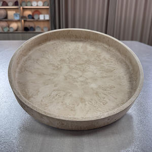 घरेलू सजावट हस्तनिर्मित गोल ट्रैवटाइन बाउल बेज ट्रेवटीन सेवारत ट्रे - Product Image 3