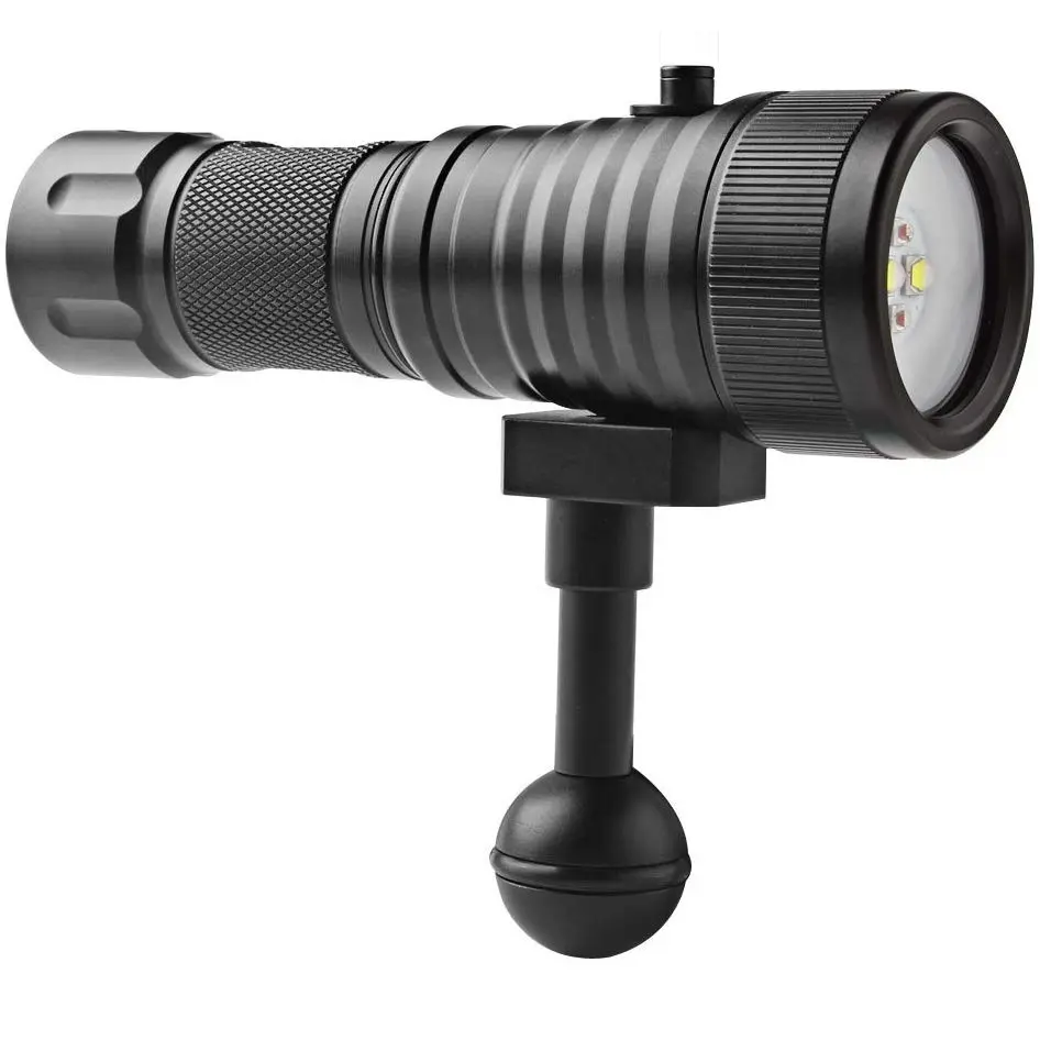 DIV08w 200m IP68 Underwater Video Photography Flashlight Ball Bracket Powerful LED Handheld Diving Torch
