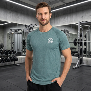 T-shirt à manches courtes pour homme, séchage rapide, col rond, couleur unie, coupe ajustée, style sportif, logo thermocollé sur le devant - Product Image 4