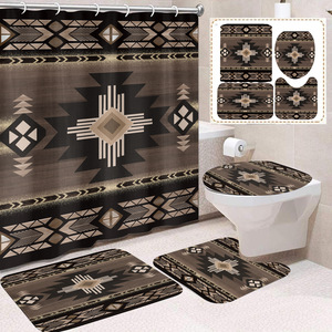 Rideau de Douche Hexagonal Mandala Imprimé Assorti en Polyester, Ensemble Rideau et Tapis de Salle de Bain Imperméable, Vente en Gros - Product Image 2
