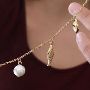 Collier pendentif en perles de coquillage de la série océanique transfrontalière d'été plaqué or 18 carats pour femmes chaîne de clavicule pour cadeaux minimalistes - Product Image 2