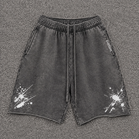 Shorts unisexes vintage noirs de haute qualité, 420g, effet délavé à l'acide, impression personnalisée du logo