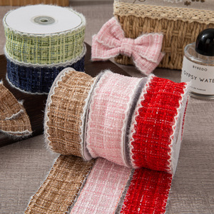 4cm Tweed סִגְנוֹן סרט בד משובץ בעבודת יד חומר לביגוד קשת בעבודת יד חומר פרח צבעוני רצועת פרחים - Product Image 3