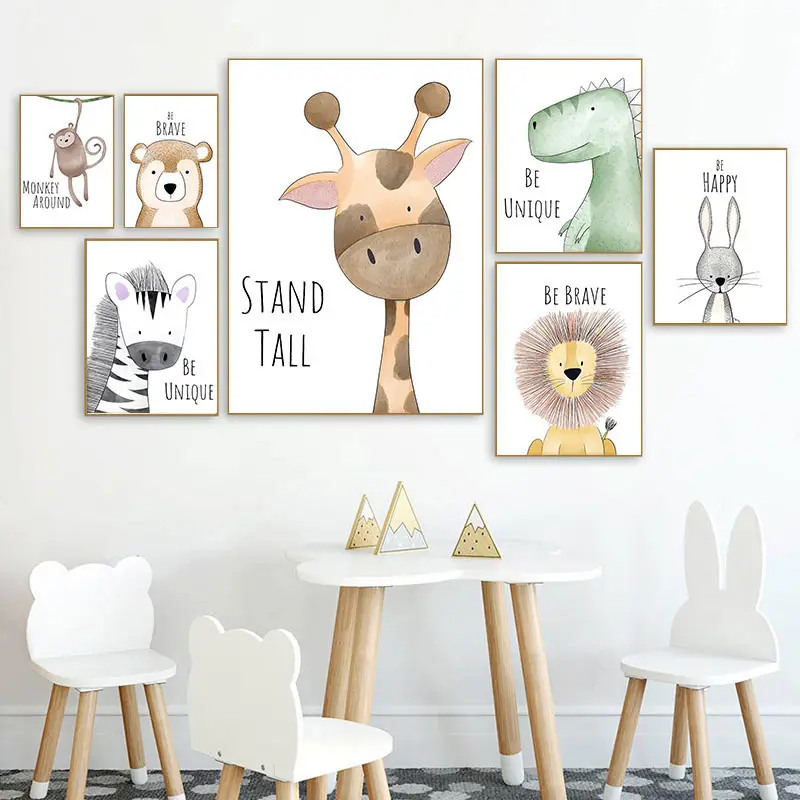 Anime Canvas Cute Animal Pictures for Kids Room Decor Modern Wall Charts Canvas Animal Poster Cartoon Dinosaur Lion Poster