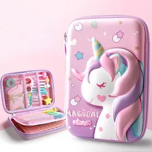 Cartoon Cute Kids Students School 3D Pencil Case Zipper Hard Case Shockproof Durable Unicorn EVA Pencil Case