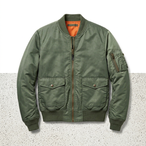 Blouson bomber sportif vert olive pour homme, fermeture éclair, col montant, coupe-vent décontracté en polyester/nylon, vêtement d'extérieur pour l'hiver - Product Image 1