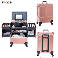 KONCAI Valise de Maquillage Professionnelle Rose Doré sur Roulettes pour Tatouage et Cosmétiques, Chariot de Beauté Multifonctionnel