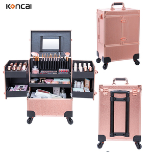KONCAI Professional <span class=keywords><strong>Cosmetic</strong></span> Box Rose Gold Nail Tattoo Rolling Maquiagem Case on Wheels Multi-Function Beauty Trolley Suitcase - Product Image 3