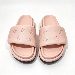 Sandalias de plataforma rosas para mujer con punta abierta, suela acolchada y estampado de estrellas, sandalias planas acolchadas para mujer con punta abierta. - Product Image 5