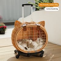 Panier de transport respirant en osier pour chat avec fermeture à bouton, cage de voyage pour animaux de compagnie avec roues, capacité de 10 kg pour les trajets en voiture