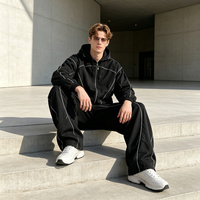 Ensemble de survêtement à capuche pour homme, veste zippée intégrale et pantalon de jogging, avec bandes réfléchissantes, tenue de sport deux pièces, OEM ODM, 100% polyester
