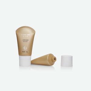 Tubo de PE dorado mate con impresión de texto personalizado, tubo suave con tapa de rosca acanalada blanca para crema de masaje de ginseng - Product Image 3
