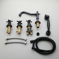 JIENI 5 pièces Robinet de salle de bain à poser en bronze huilé, style romain, avec 3 poignées en laiton et cartouche céramique