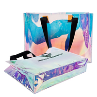Sac Fourre-Tout Shopping Personnalisable avec Logo, Réutilisable, Rose, Holographique, Métallisé, Brillant, Laminé, Non Iridescent, pour Cadeaux
