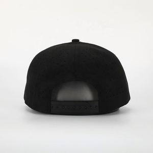 Gorro deportivo negro de alta calidad con 6 paneles de poliéster y logotipo bordado personalizado al por mayor, gorras con agujeros cortadas a láser, gorra de béisbol con cuerda - Product Image 5