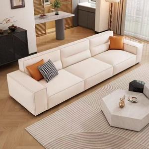 Cream Tech Fabric <b>Sofa</b> Modern Minimalist High Back Straight Line L Shaped <b>For</b> Small Living Rooms And Apartments - Product Image 2