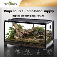 Terarium Reptil Kaca dengan Pintu Depan Terbuka, Bernapas, Tampilan Penuh, Pola Solid, Pintu Engsel Ganda, Layar Atas, Stok Lokal AS