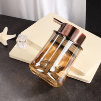 Bouteille de nettoyage en verre ambré de 300 ml avec pompe à pression facile pour savon pour les mains, nettoyant pour le visage, soins de la peau et des cheveux