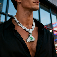 Pendentif Unisexe Tendance en Alliage de Zinc Plaqué Or 18K avec Zircon Cubique, Forme Sac d'Argent, Style Hip Hop Punk Urbain, Étanche, Cadeau Idéal pour Fête