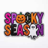 Patch brodé à sequins écologique pour la saison effrayante d'Halloween, grande applique citrouille et fantôme, thermocollant pour veste, sweat à capuche, sac, DIY