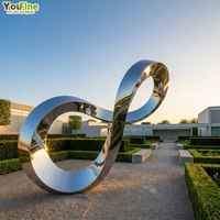 Escultura de Anillos Entrelazados de Acero Inoxidable, Pulida a Espejo, Arte Reflectante para Piscinas y Plazas Exteriores