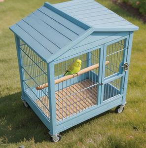 Jaula para Pájaros Móvil de Madera de Abeto Pintada en Azul Cielo, Moderna y de Lujo, con Ruedas Bloqueables para Fácil Desplazamiento, Apta para Interiores y Exteriores, Casa para Pájaros Pequeños - Product Image 2